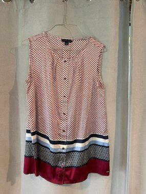Tommy Hilfiger Sleeveless Button-Front Top - Burgundy & Navy